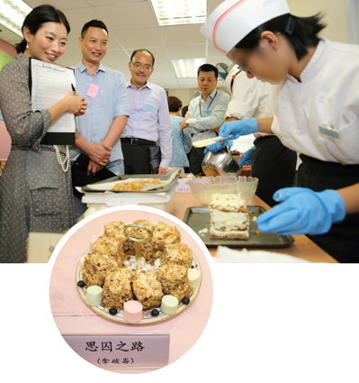 Persons in custody at Lai King Correctional Institution joined a charity dessert competition organised by Zonta Club of Hong Kong on July 4, 2015. Renowned chef Jacky Yu (second left) and Chinese herbalist Louisa Wong (first left) judge the entries.
