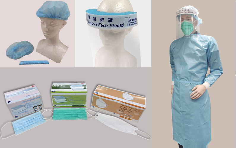 Disposable Cap, Face Shield, 3D Respirator, Filter Mask (Child and Regular Size) and Isolation Gown