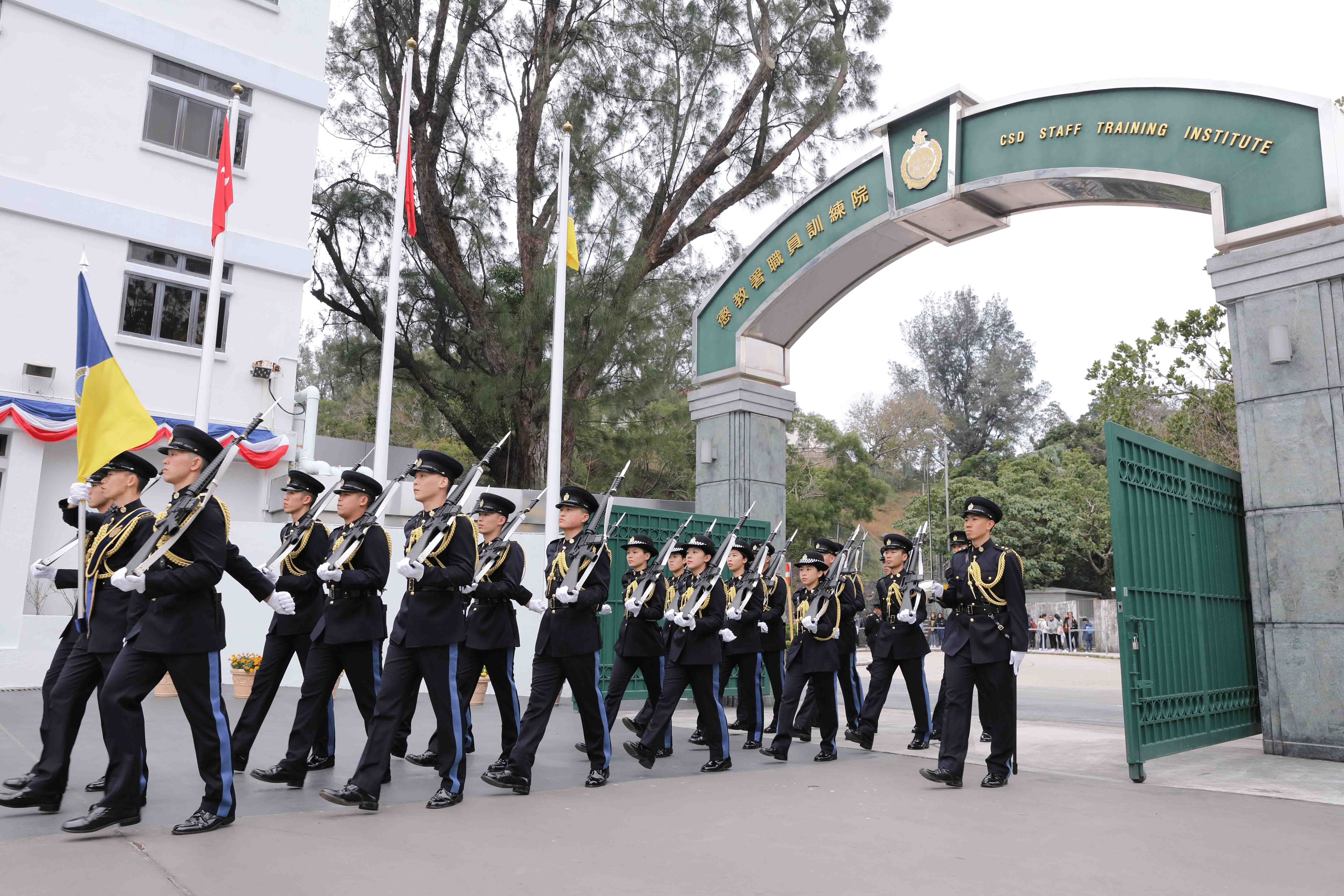 In the passing-out parade held at the CSD Staff Training Institute, passing-out members are marching magnificently in high spirits.