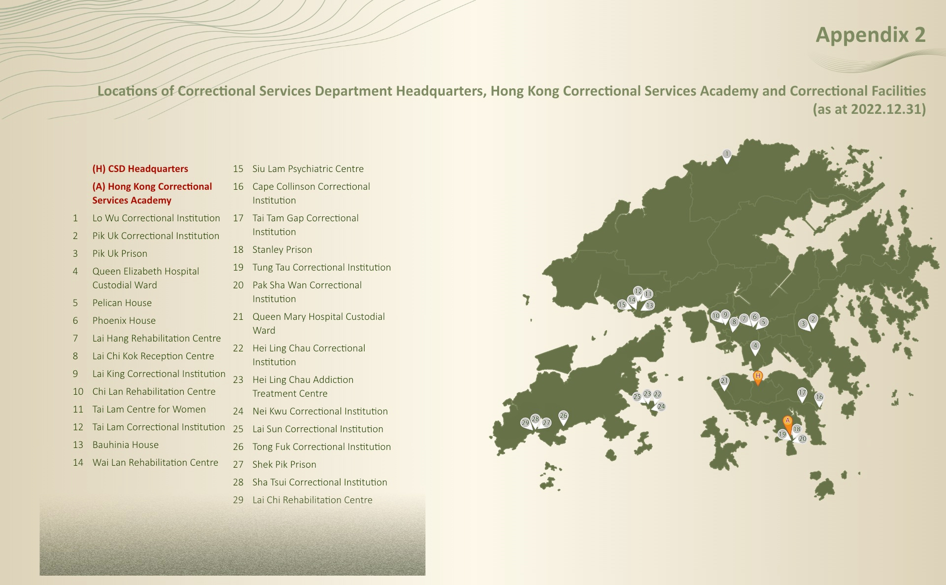 Locations of Correctional Services Department Headquarters, Hong Kong Correctional Services Academy and Correctional Facilities