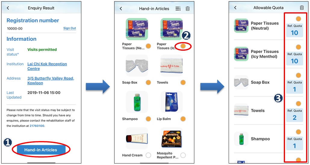 Hand-in Articles Allowable Quota Hand-in Articles Allowable Quota