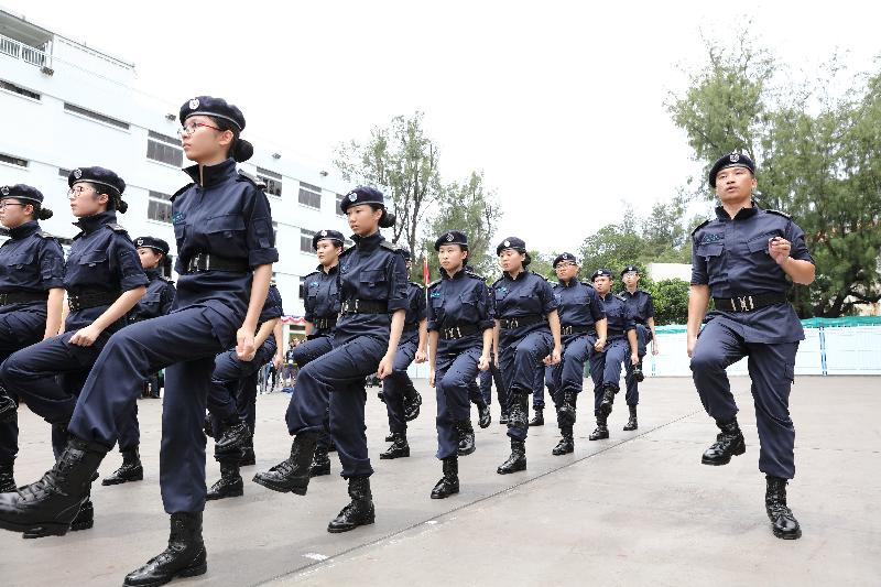 The Correctional Services Department today (August 26) released a video to introduce the newly established Rehabilitation Pioneer Leaders (RPLs) youth group. Photo shows members of the RPLs marching at the inauguration ceremony.