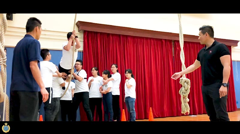 The Correctional Services Department today (August 26) released a video to introduce the newly established Rehabilitation Pioneer Leaders (RPLs) youth group. Picture shows members of the RPLs taking part in teamwork training.