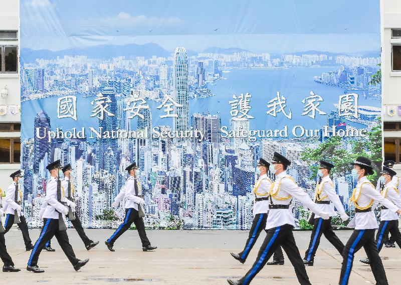 The Correctional Services Department is fully supporting National Security Education Day today (April 15), and held an open day at its Staff Training Institute. Photo shows Chinese-style foot drill demonstrations.