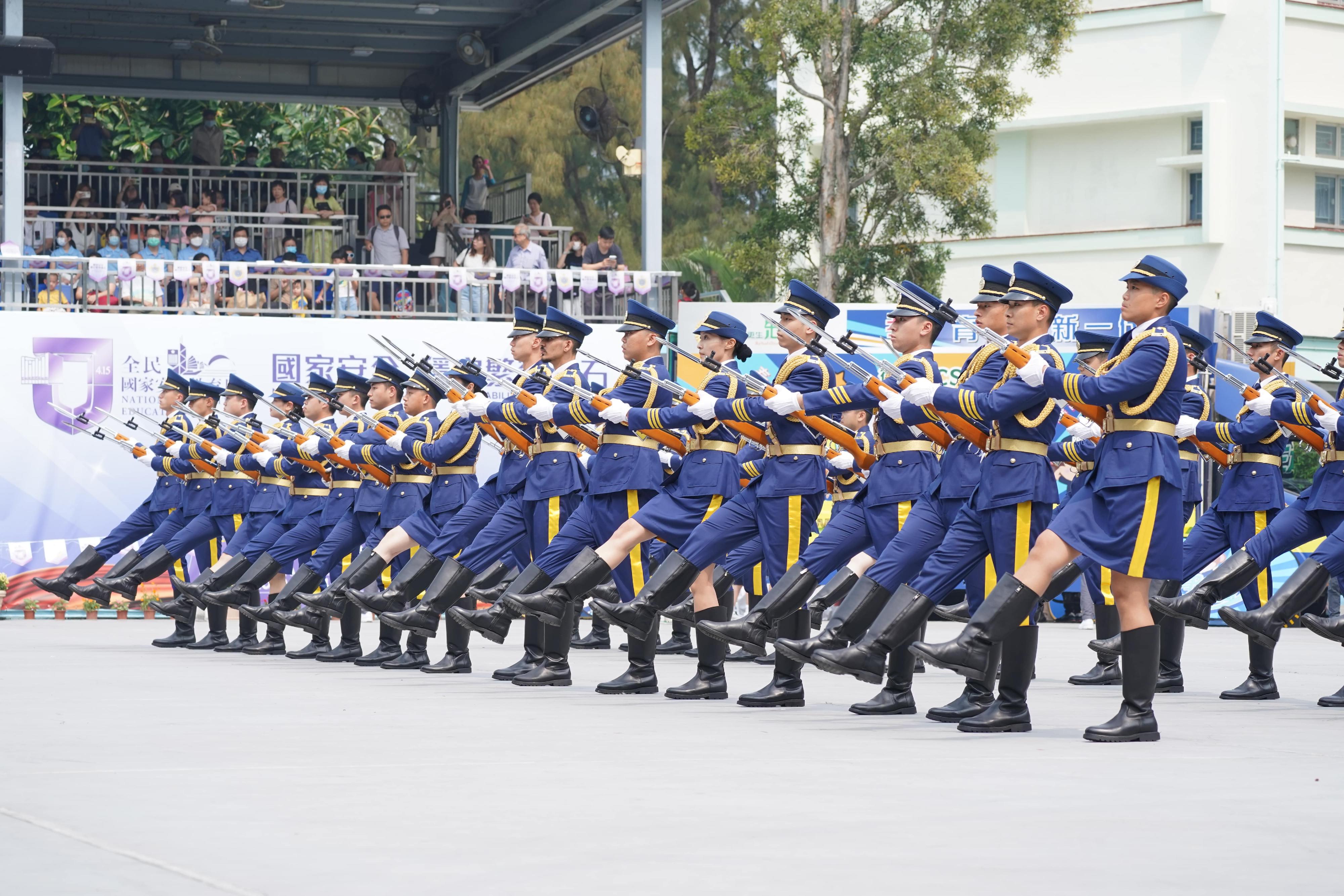 The Correctional Services Department held an open day at the Hong Kong Correctional Services Academy today (April 15), the National Security Education Day, to deepen the public's understanding of national security and the work of the department, including its work and effectiveness in safeguarding national security. Photo shows a Chinese-style foot drill demonstration by the Guard of Honour.
