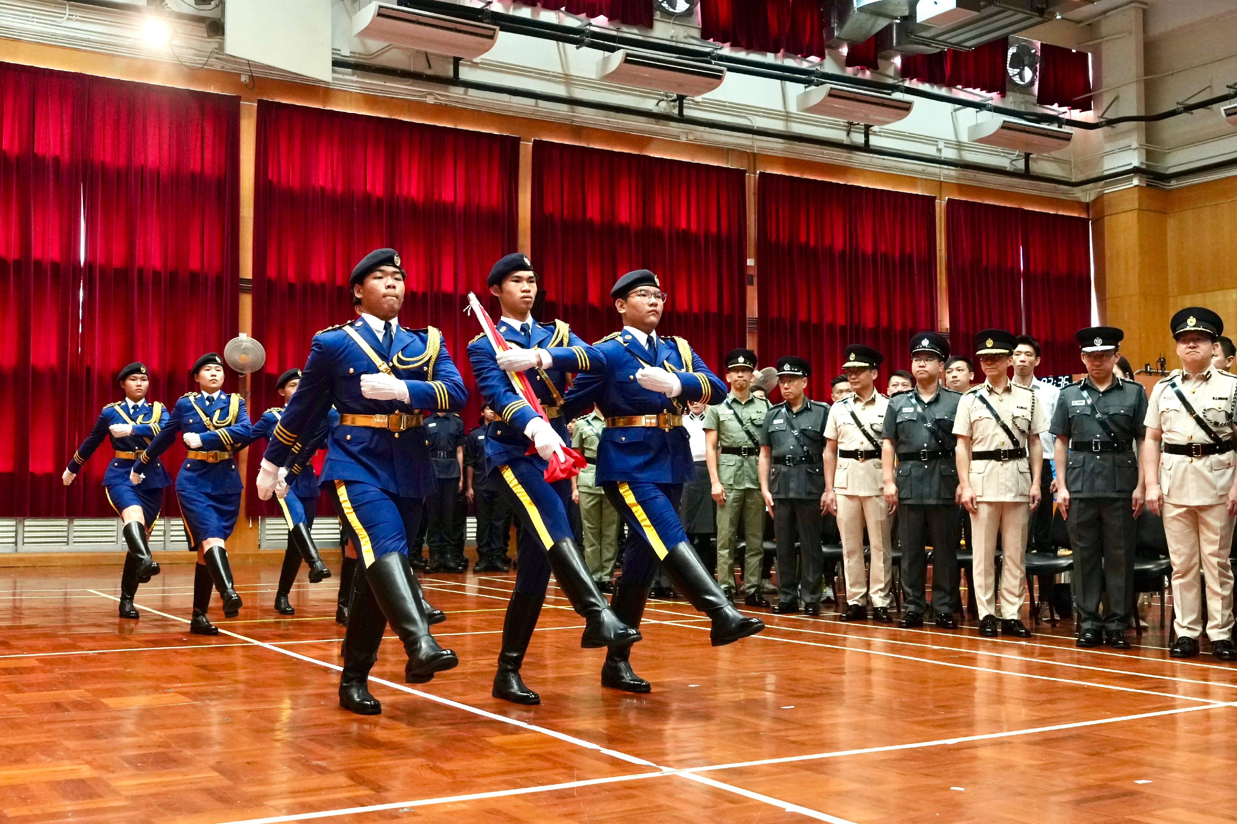 The Correctional Services Department today (October 3) held the Inauguration Ceremony for the Honorary Advisory Committee of the Correctional Services Pioneer Leaders (CSPL) and Trainees Promotion Ceremony to appoint new committee members and commend outstanding trainees. Photo shows the CSPL Guard of Honour marching into the venue.