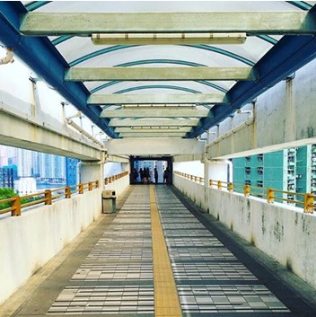 Tactile slabs paved on footbridge to provide tactile guide path